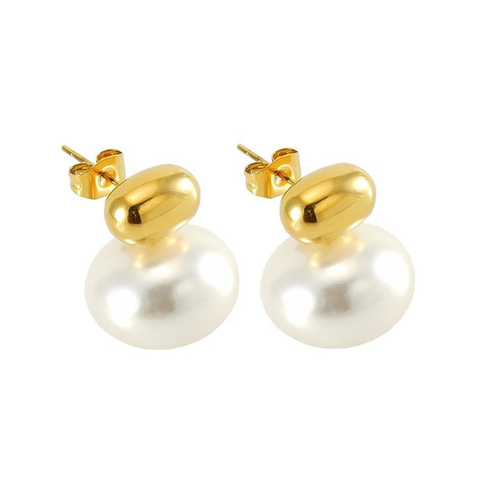 1 pair luxurious retro style solid color stainless steel  gold plated inlay artificial pearl women's stud earrings
